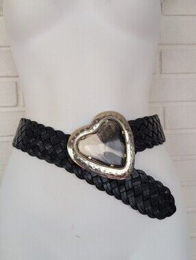 Woven Leather Belt With Silver & Enamel Buckle